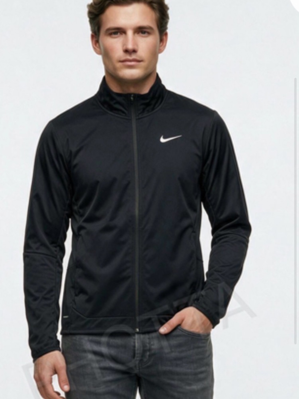 Nike Black Performance Zip-Up Jacket with White Swoosh